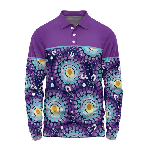 Australia Aboriginal Custom Long Sleeve Polo Shirt - Purple Abstract Seamless Pattern With Aboriginal Inspired Long Sleeve Polo Shirt