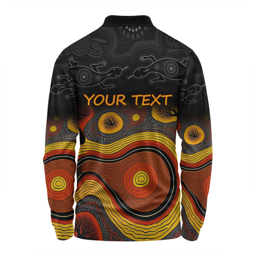 Australia Aboriginal Custom Long Sleeve Polo Shirt - Dreaming Trees And Goanna In Dot Pattern Long Sleeve Polo Shirt