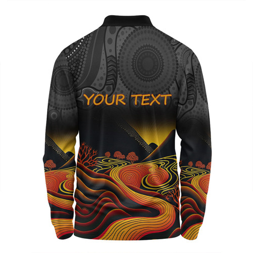 Australia Aboriginal Custom Long Sleeve Polo Shirt - Rainbow Serpent Dreamtime Land Art Inspired Long Sleeve Polo Shirt