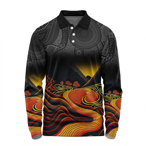 Australia Aboriginal Custom Long Sleeve Polo Shirt - Rainbow Serpent Dreamtime Land Art Inspired Long Sleeve Polo Shirt