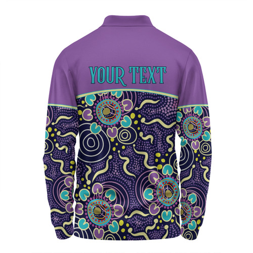 Australia Aboriginal Custom Long Sleeve Polo Shirt - Purple Painting With Aboriginal Inspired Dot Long Sleeve Polo Shirt Australia Aboriginal Custom Long Sleeve Polo Shirt - Purple Painting With Aboriginal Inspired Dot Long Sleeve Polo Shirt
