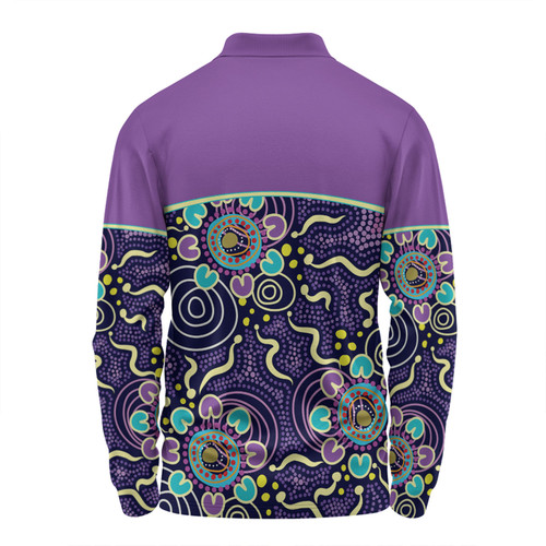 Australia Aboriginal Custom Long Sleeve Polo Shirt - Purple Painting With Aboriginal Inspired Dot Long Sleeve Polo Shirt Australia Aboriginal Custom Long Sleeve Polo Shirt - Purple Painting With Aboriginal Inspired Dot Long Sleeve Polo Shirt