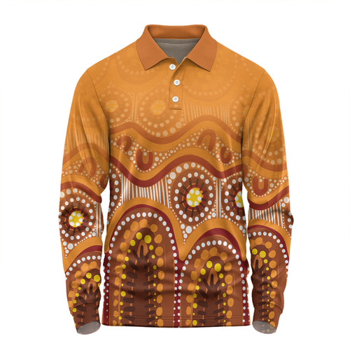 Australia Aboriginal Custom Long Sleeve Polo Shirt - Brown Aboriginal Dot Long Sleeve Polo Shirt