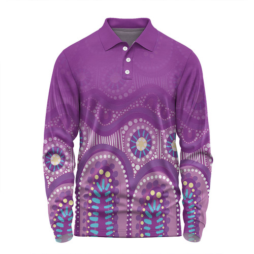 Australia Aboriginal Custom Long Sleeve Polo Shirt - Purple Aboriginal Dot Long Sleeve Polo Shirt