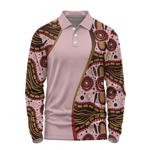 Australia Aboriginal Custom Long Sleeve Polo Shirt - Aboriginal Inspired With Pink Background Long Sleeve Polo Shirt