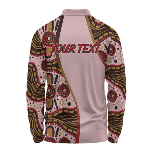 Australia Aboriginal Custom Long Sleeve Polo Shirt - Aboriginal Inspired With Pink Background Long Sleeve Polo Shirt Australia Aboriginal Custom Long Sleeve Polo Shirt - Aboriginal Inspired With Pink Background Long Sleeve Polo Shirt
