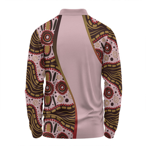 Australia Aboriginal Custom Long Sleeve Polo Shirt - Aboriginal Inspired With Pink Background Long Sleeve Polo Shirt Australia Aboriginal Custom Long Sleeve Polo Shirt - Aboriginal Inspired With Pink Background Long Sleeve Polo Shirt