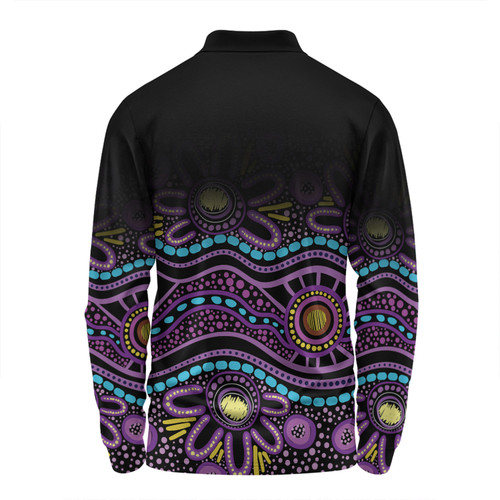 Australia Aboriginal Custom Long Sleeve Polo Shirt - Purple Dot In Aboriginal Style Long Sleeve Polo Shirt Australia Aboriginal Custom Long Sleeve Polo Shirt - Purple Dot In Aboriginal Style Long Sleeve Polo Shirt