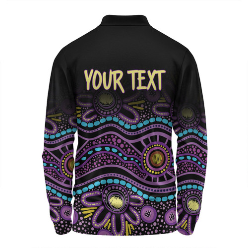 Australia Aboriginal Custom Long Sleeve Polo Shirt - Purple Dot In Aboriginal Style Long Sleeve Polo Shirt Australia Aboriginal Custom Long Sleeve Polo Shirt - Purple Dot In Aboriginal Style Long Sleeve Polo Shirt