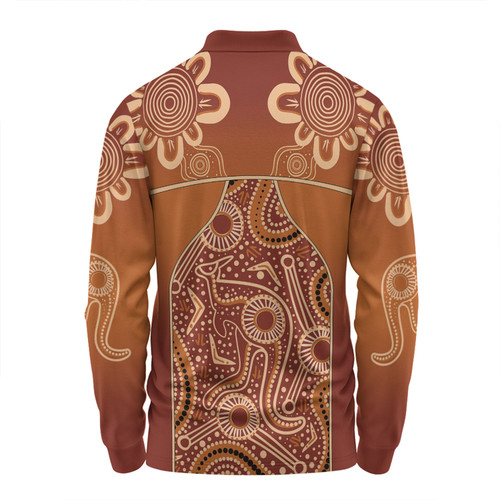 Australia Aboriginal Custom Long Sleeve Polo Shirt - Brown Kangaroo In Aboriginal Dot Art Long Sleeve Polo Shirt Australia Aboriginal Custom Long Sleeve Polo Shirt - Brown Kangaroo In Aboriginal Dot Art Long Sleeve Polo Shirt