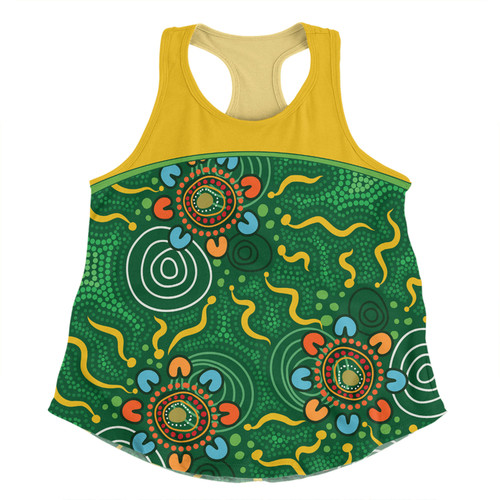 Australia Aboriginal Custom Women Racerback Singlet - Green Painting With Aboriginal Inspired Dot Women Racerback Singlet