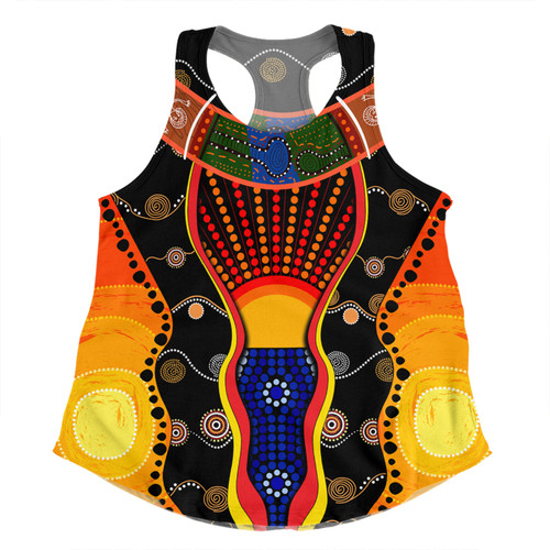 Australia Aboriginal Custom Women Racerback Singlet - Indigenous Dot With Boomerang Inspired Women Racerback Singlet