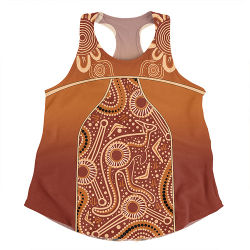 Australia Aboriginal Custom Women Racerback Singlet - Brown Kangaroo In Aboriginal Dot Art Women Racerback Singlet