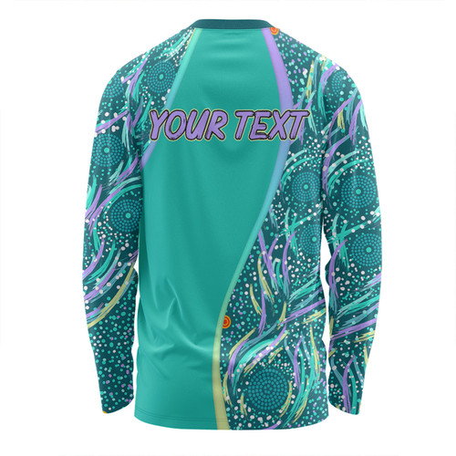 Australia Aboriginal Custom Long Sleeve T-shirt - Turquoise Dot Dreamtime Long Sleeve T-shirt