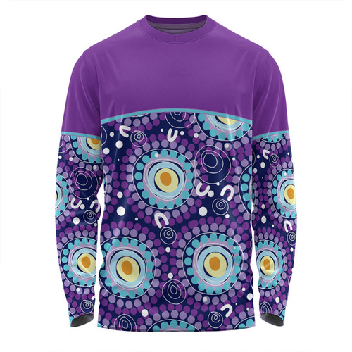 Australia Aboriginal Custom Long Sleeve T-shirt - Purple Abstract Seamless Pattern With Aboriginal Inspired Long Sleeve T-shirt