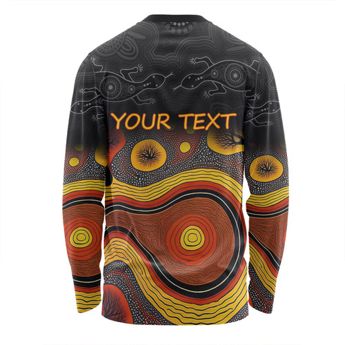 Australia Aboriginal Custom Long Sleeve T-shirt - Dreaming Trees And Goanna In Dot Pattern Long Sleeve T-shirt