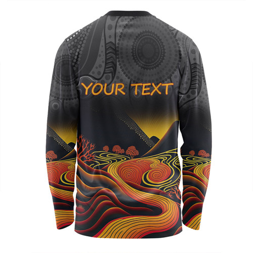 Australia Aboriginal Custom Long Sleeve T-shirt - Rainbow Serpent Dreamtime Land Art Inspired Long Sleeve T-shirt