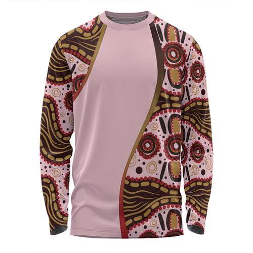 Australia Aboriginal Custom Long Sleeve T-shirt - Aboriginal Inspired With Pink Background Long Sleeve T-shirt