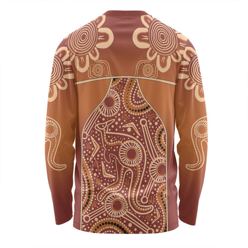 Australia Aboriginal Custom Long Sleeve T-shirt - Brown Kangaroo In Aboriginal Dot Art Long Sleeve T-shirt Australia Aboriginal Custom Long Sleeve T-shirt - Brown Kangaroo In Aboriginal Dot Art Long Sleeve T-shirt