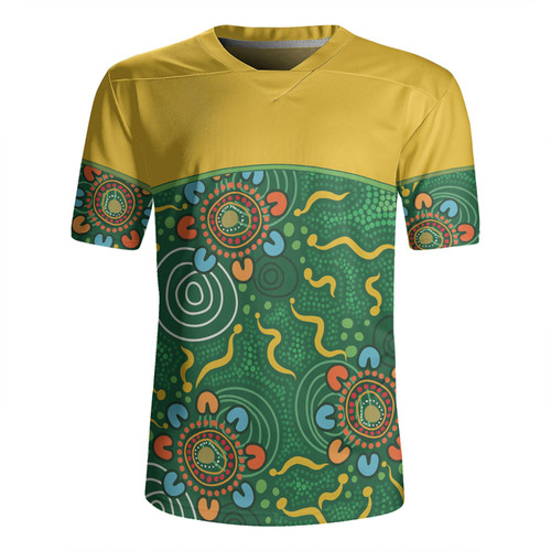 Australia Aboriginal Custom Rugby Jersey - Green Painting With Aboriginal Inspired Dot Rugby Jersey