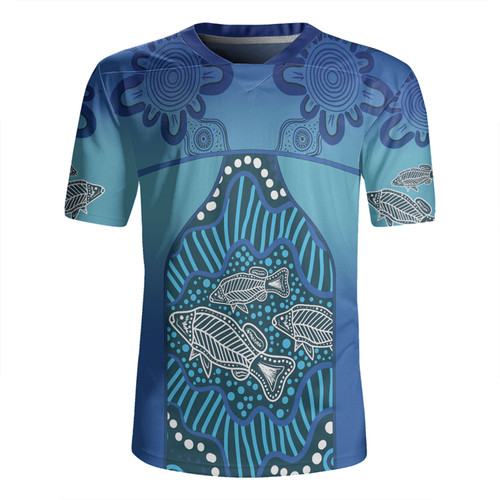 Australia Aboriginal Custom Rugby Jersey - Blue Aboriginal Dot With Fish Rugby Jersey