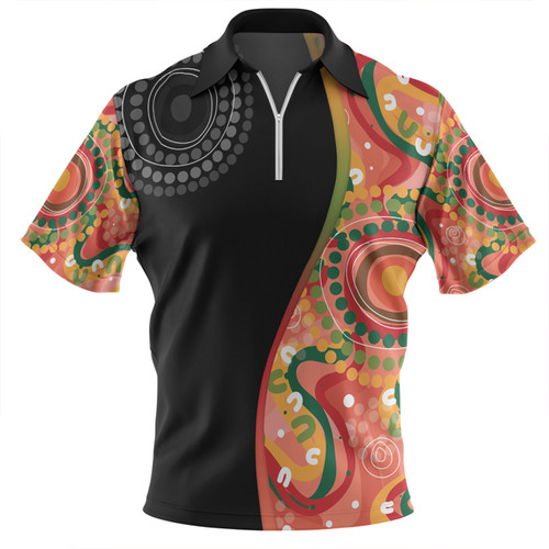 Australia Aboriginal Custom Zip Polo Shirt - Aboriginal Art Style Abstract Zip Polo Shirt