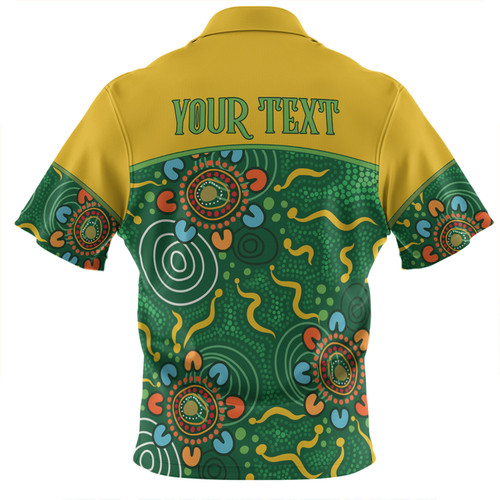 Australia Aboriginal Custom Zip Polo Shirt - Green Painting With Aboriginal Inspired Dot Zip Polo Shirt Australia Aboriginal Custom Zip Polo Shirt - Green Painting With Aboriginal Inspired Dot Zip Polo Shirt