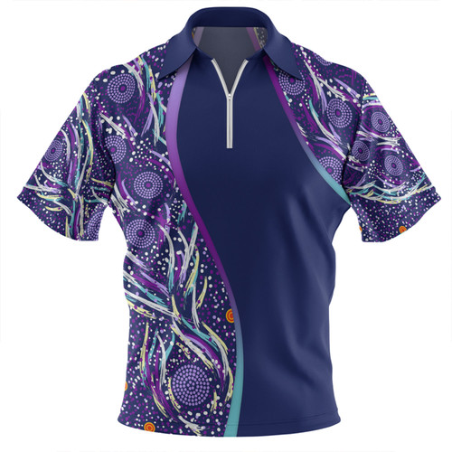 Australia Aboriginal Custom Zip Polo Shirt - Purple Dot Dreamtime Zip Polo Shirt