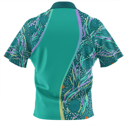Australia Aboriginal Custom Zip Polo Shirt - Turquoise Dot Dreamtime Zip Polo Shirt Australia Aboriginal Custom Zip Polo Shirt - Turquoise Dot Dreamtime Zip Polo Shirt