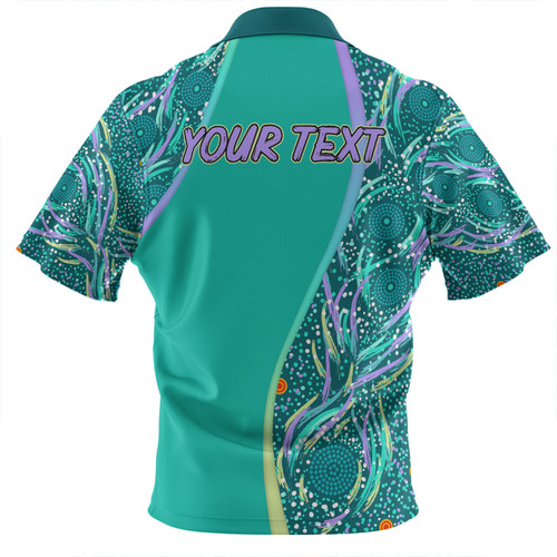 Australia Aboriginal Custom Zip Polo Shirt - Turquoise Dot Dreamtime Zip Polo Shirt Australia Aboriginal Custom Zip Polo Shirt - Turquoise Dot Dreamtime Zip Polo Shirt