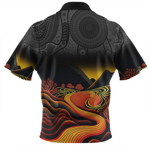 Australia Aboriginal Custom Zip Polo Shirt - Rainbow Serpent Dreamtime Land Art Inspired Zip Polo Shirt Australia Aboriginal Custom Zip Polo Shirt - Rainbow Serpent Dreamtime Land Art Inspired Zip Polo Shirt