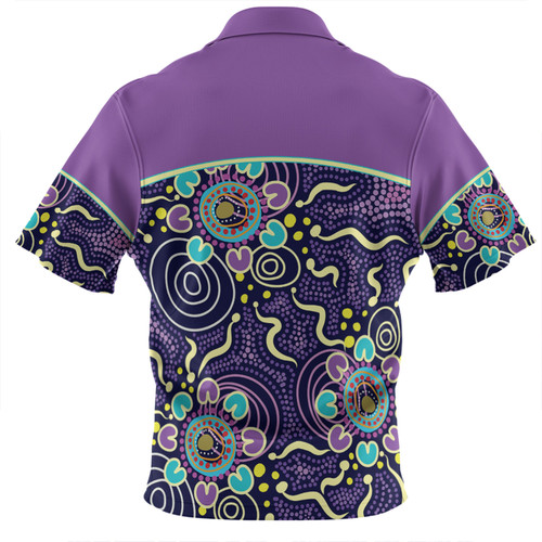 Australia Aboriginal Custom Zip Polo Shirt - Purple Painting With Aboriginal Inspired Dot Zip Polo Shirt Australia Aboriginal Custom Zip Polo Shirt - Purple Painting With Aboriginal Inspired Dot Zip Polo Shirt