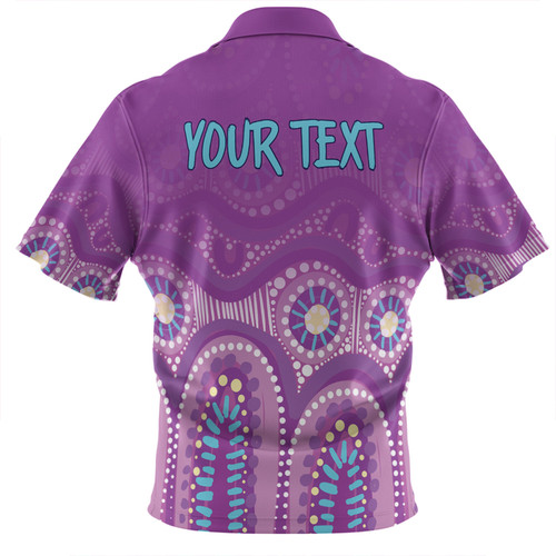 Australia Aboriginal Custom Zip Polo Shirt - Purple Aboriginal Dot Zip Polo Shirt Australia Aboriginal Custom Zip Polo Shirt - Purple Aboriginal Dot Zip Polo Shirt