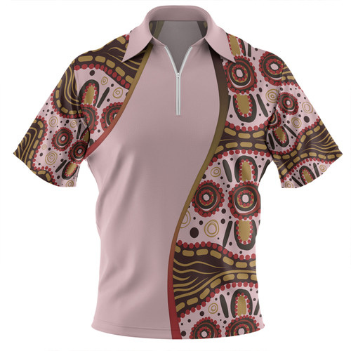 Australia Aboriginal Custom Zip Polo Shirt - Aboriginal Inspired With Pink Background Zip Polo Shirt