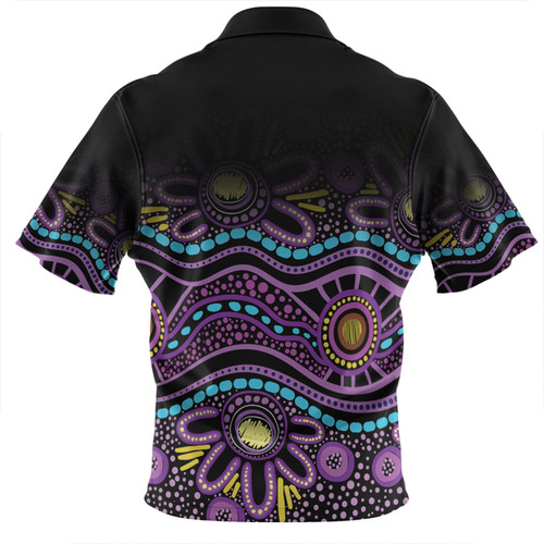 Australia Aboriginal Custom Zip Polo Shirt - Purple Dot In Aboriginal Style Zip Polo Shirt Australia Aboriginal Custom Zip Polo Shirt - Purple Dot In Aboriginal Style Zip Polo Shirt