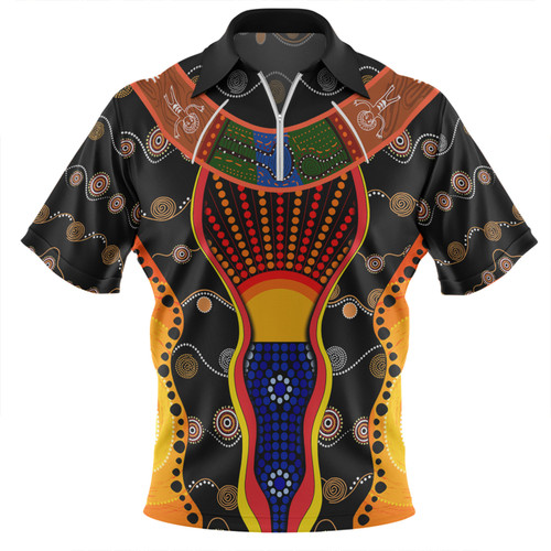 Australia Aboriginal Custom Zip Polo Shirt - Indigenous Dot With Boomerang Inspired Zip Polo Shirt