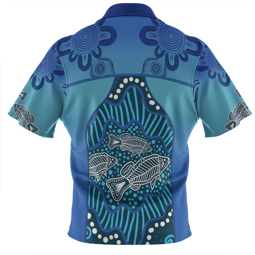 Australia Aboriginal Custom Zip Polo Shirt - Blue Aboriginal Dot With Fish Zip Polo Shirt Australia Aboriginal Custom Zip Polo Shirt - Blue Aboriginal Dot With Fish Zip Polo Shirt