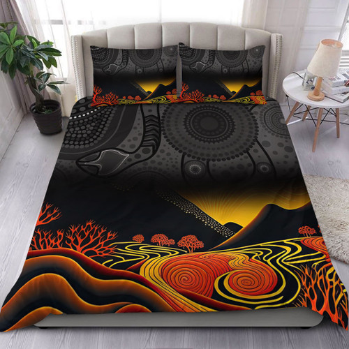 Australia Aboriginal Bedding Set - Rainbow Serpent Dreamtime Land Art Inspired Bedding Set