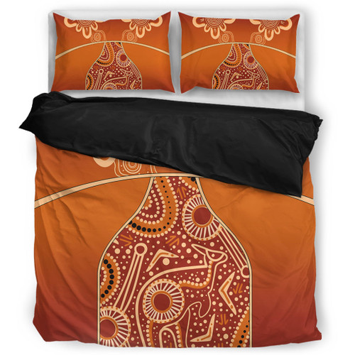 Australia Aboriginal Bedding Set - Brown Kangaroo In Aboriginal Dot Art Bedding Set