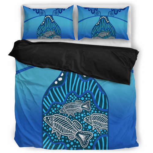 Australia Aboriginal Bedding Set - Blue Aboriginal Dot With Fish Bedding Set