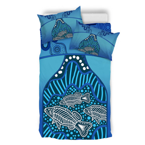Australia Aboriginal Bedding Set - Blue Aboriginal Dot With Fish Bedding Set