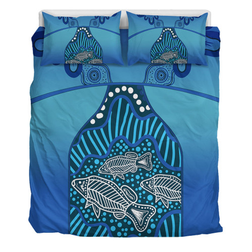 Australia Aboriginal Bedding Set - Blue Aboriginal Dot With Fish Bedding Set