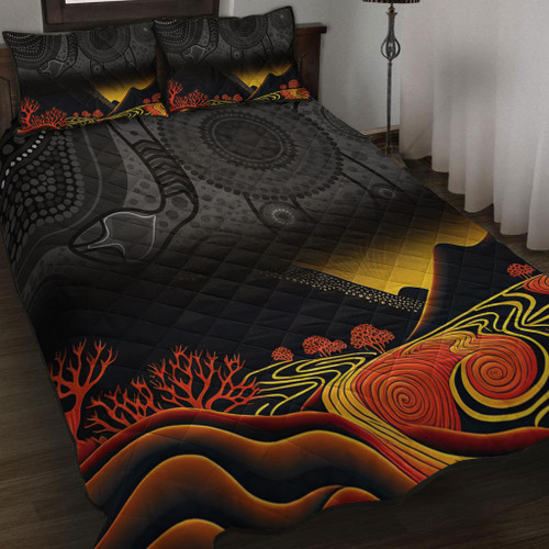 Australia Aboriginal Quilt Bed Set - Rainbow Serpent Dreamtime Land Art Inspired Quilt Bed Set