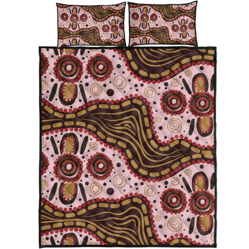 Australia Aboriginal Quilt Bed Set - Aboriginal Inspired With Pink Background Quilt Bed Set Australia Aboriginal Quilt Bed Set - Aboriginal Inspired With Pink Background Quilt Bed Set