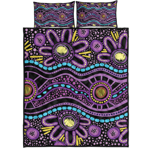 Australia Aboriginal Quilt Bed Set - Purple Dot In Aboriginal Style Quilt Bed Set Australia Aboriginal Quilt Bed Set - Purple Dot In Aboriginal Style Quilt Bed Set