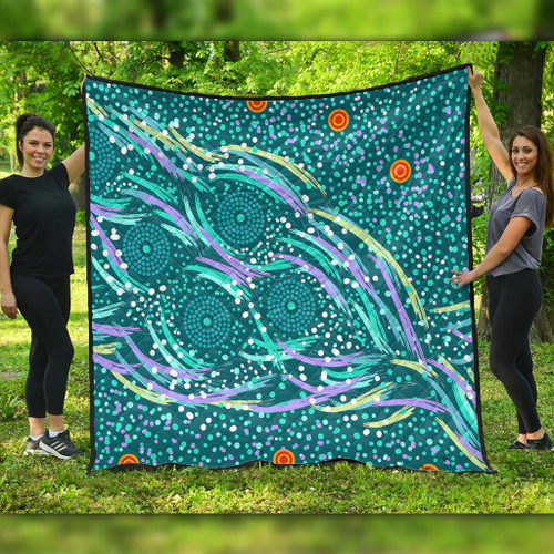 Australia Aboriginal Quilt - Turquoise Dot Dreamtime Quilt Australia Aboriginal Quilt - Turquoise Dot Dreamtime Quilt