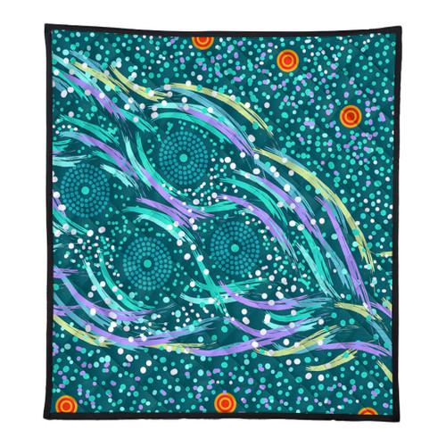 Australia Aboriginal Quilt - Turquoise Dot Dreamtime Quilt Australia Aboriginal Quilt - Turquoise Dot Dreamtime Quilt