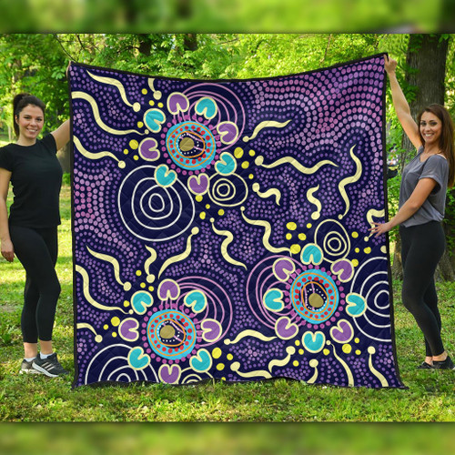 Australia Aboriginal Quilt - Purple Painting With Aboriginal Inspired Dot Quilt Australia Aboriginal Quilt - Purple Painting With Aboriginal Inspired Dot Quilt
