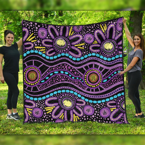 Australia Aboriginal Quilt - Purple Dot In Aboriginal Style Quilt Australia Aboriginal Quilt - Purple Dot In Aboriginal Style Quilt