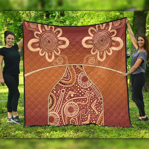 Australia Aboriginal Quilt - Brown Kangaroo In Aboriginal Dot Art Quilt